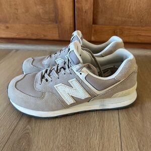 New Balance 574 Taupe and Cream Sneakers